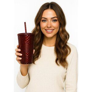 16 oz Starbucks Coffee 2022 DARK RED MERLOT Jewel Studded Grande Travel Tumbler